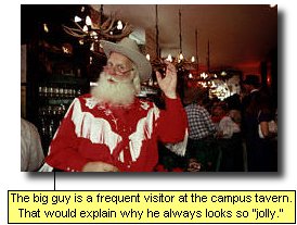 The big guy is a frequent visitor at the campus tavern.  That would explain why he always looks so 'jolly.'
